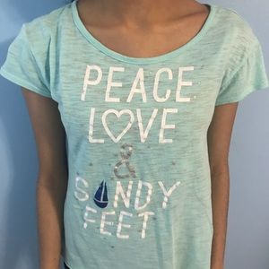 Peace love and sandy feet green T-shirt kids